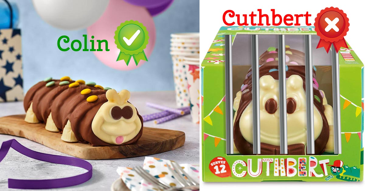 colin the catepillar cake and cuthbert the catepillar cake